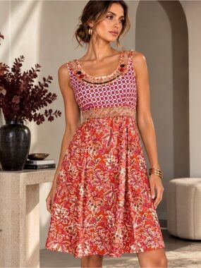 Dorothee Schumacher Y2K NWT Jeweled Mixed Print Empire Dress XS $470